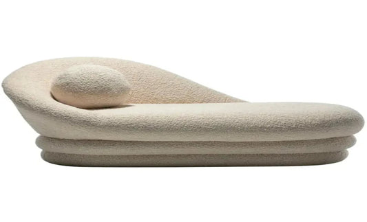 Post-Modern Ivory White Boucle Chaise Lounge