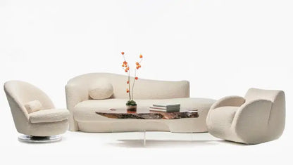 Weiman Post-Modern Sofa Chaise in Ivory White Boucle