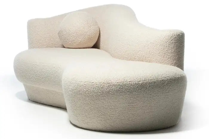 Weiman Post-Modern Sofa Chaise in Ivory White Boucle