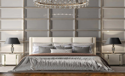 Modern Leather Upholstered Bed With Chrome Detail